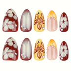 faux ongles bordeaux fleurs 3d press on nails tendance