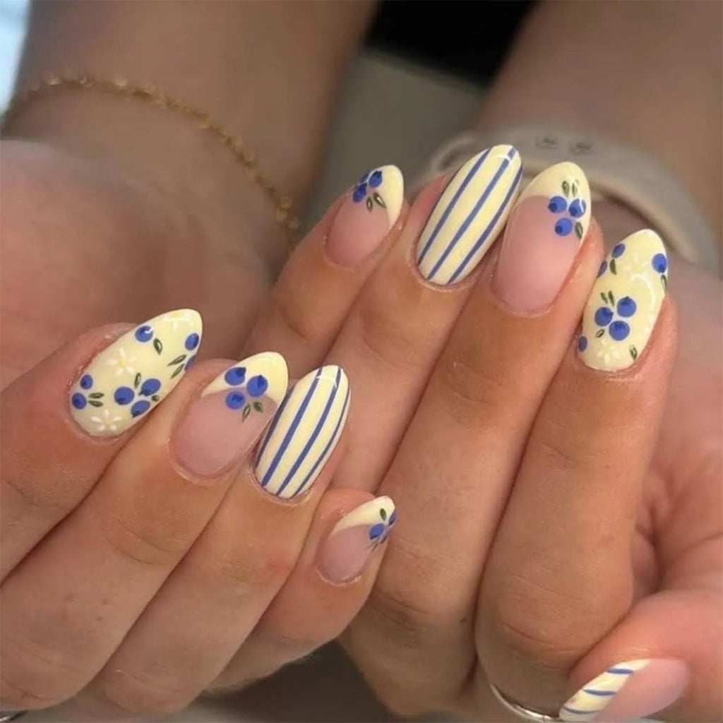 faux ongles ete bleu jaune citron capri