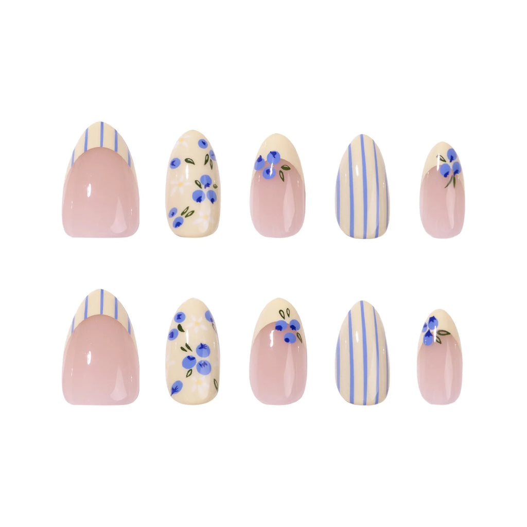 press on nails bleu mediterraneen jaune citron