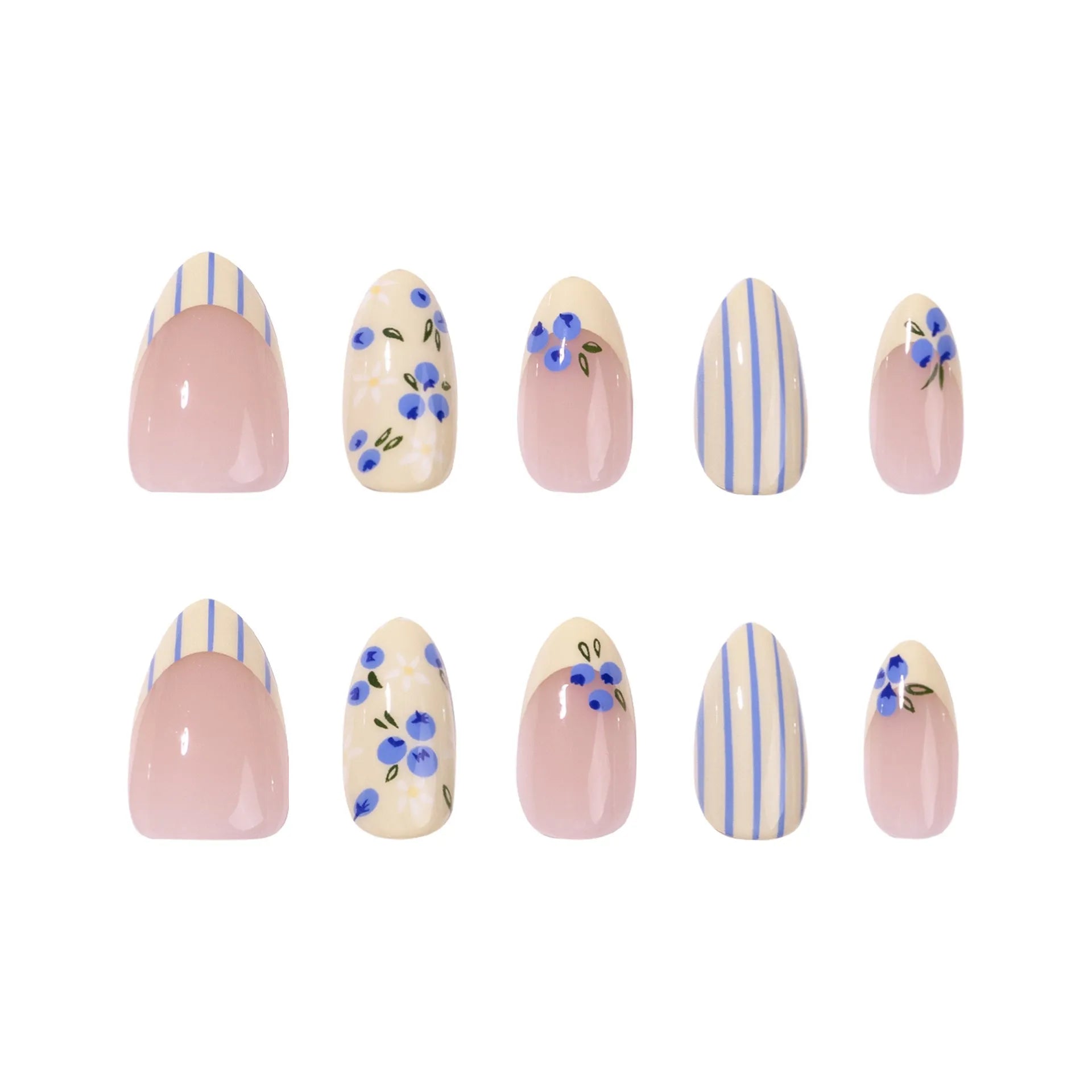 press on nails bleu mediterraneen jaune citron