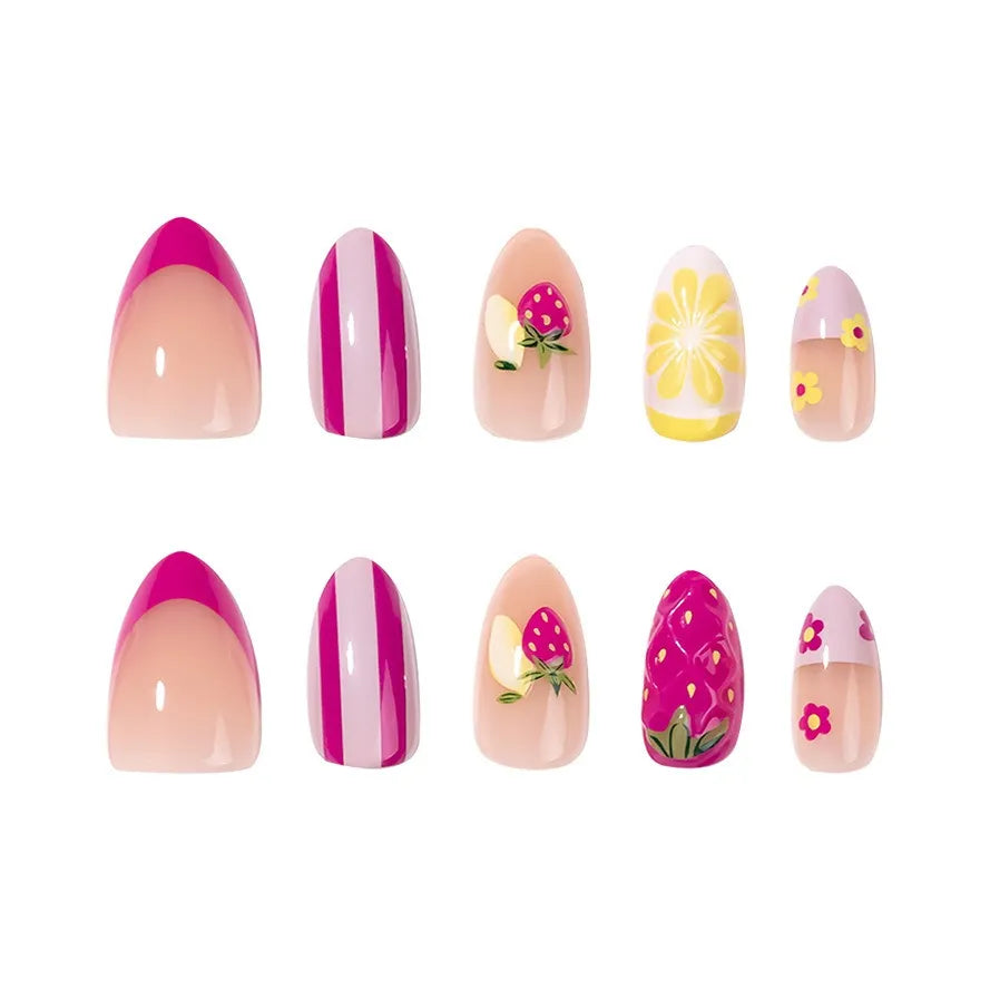 press on nails rose fraise citron nail art ete