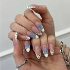 faux ongles french manucure pois bleus fleurs 3d