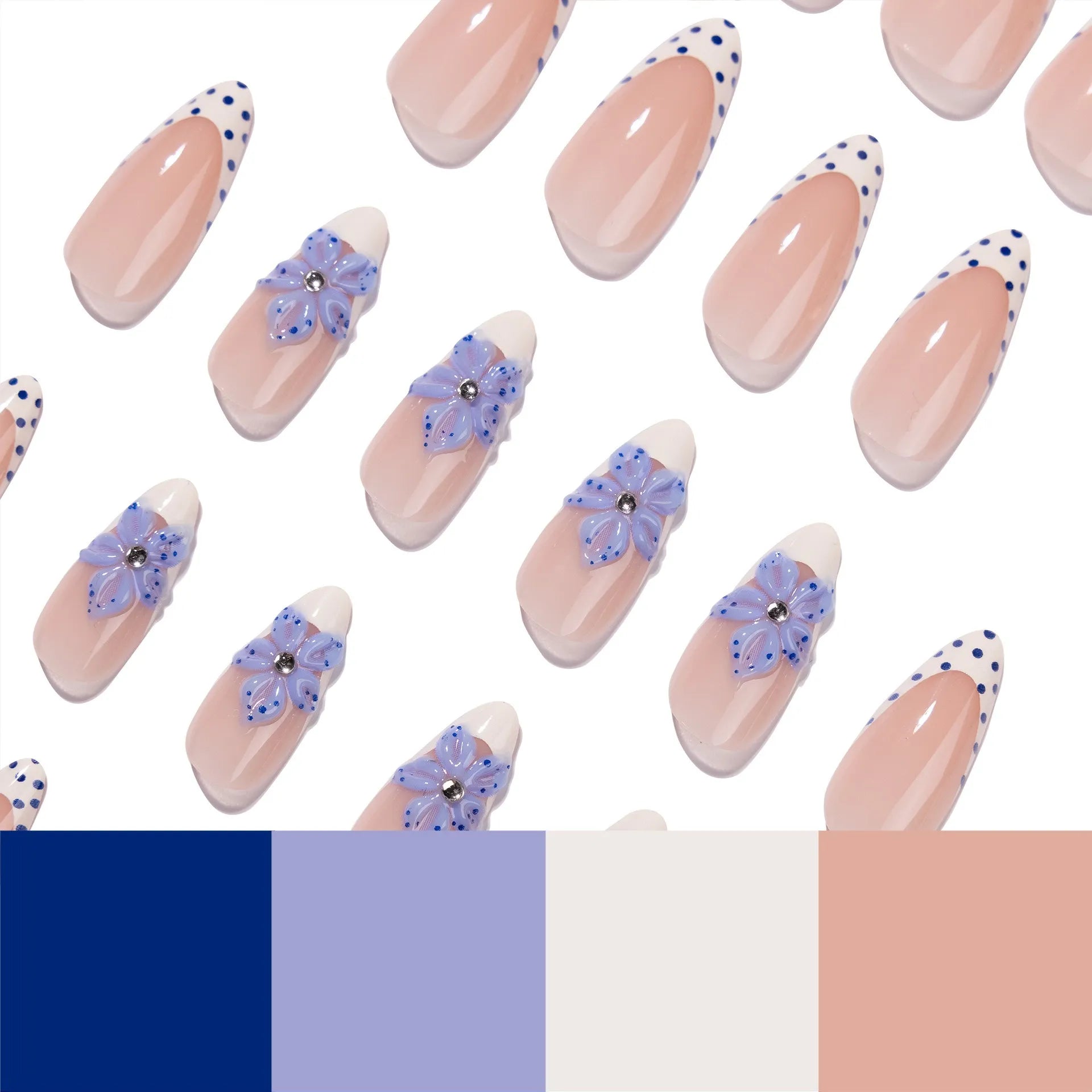 ongles amande french manucure bleu pois tendance