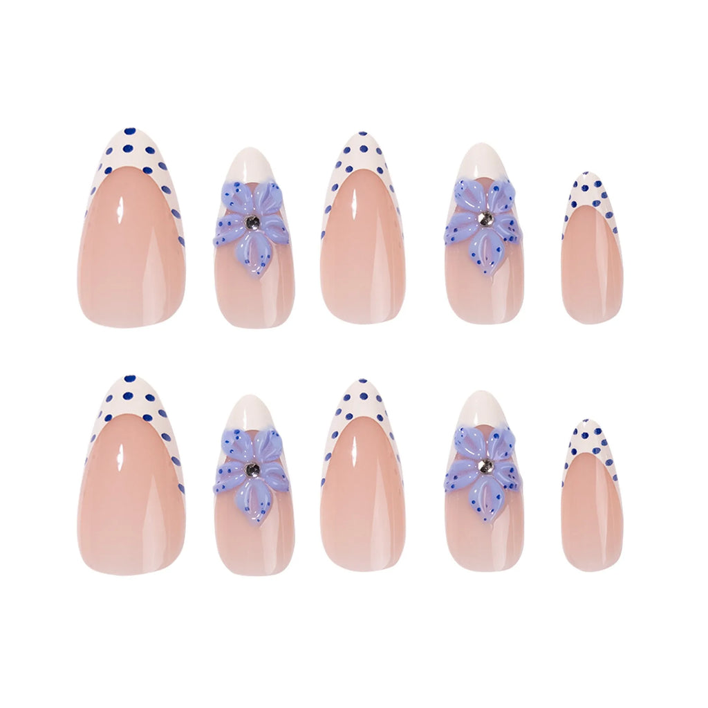 press on nails french bleu polka nail art floral