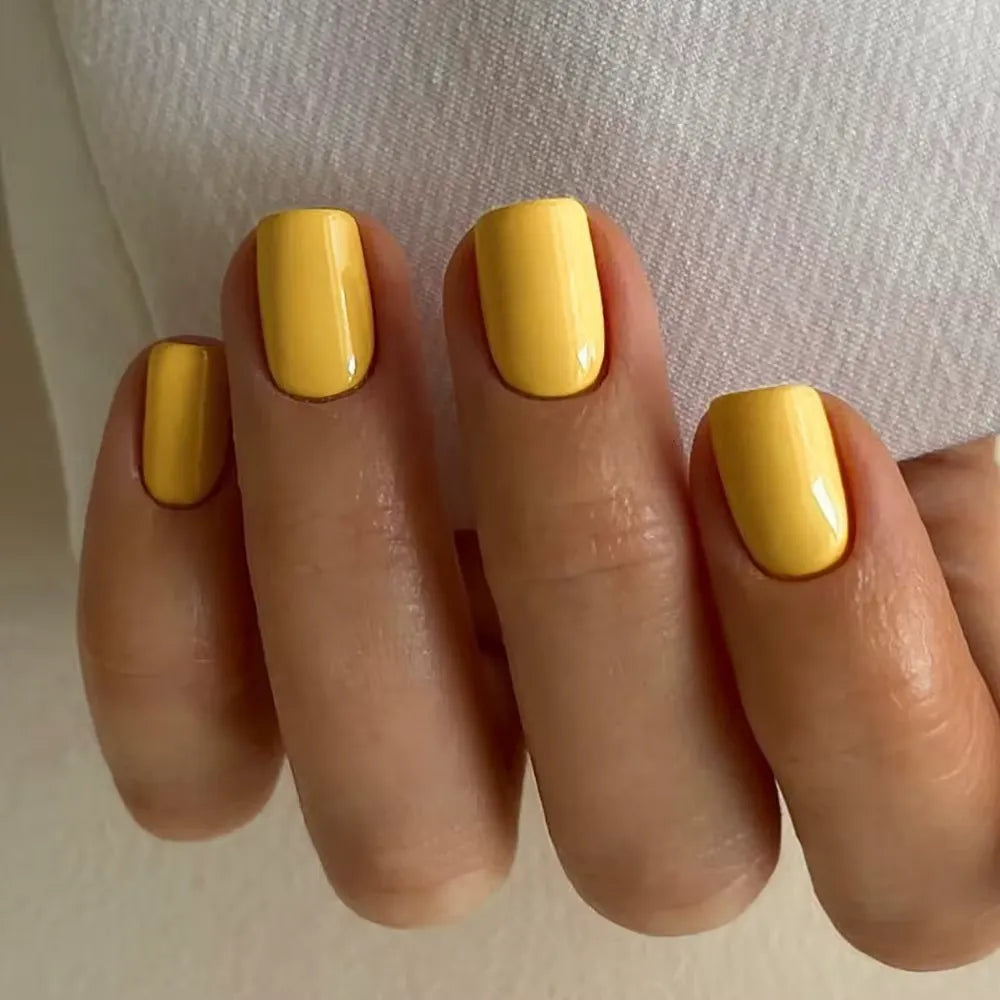 faux ongles jaune beurre press on nails carré court