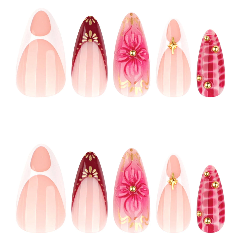 ongles amande nail art fleurs 3d tendance
