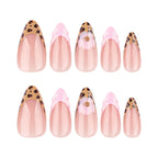 ongles amande nail art leopard rose glossy