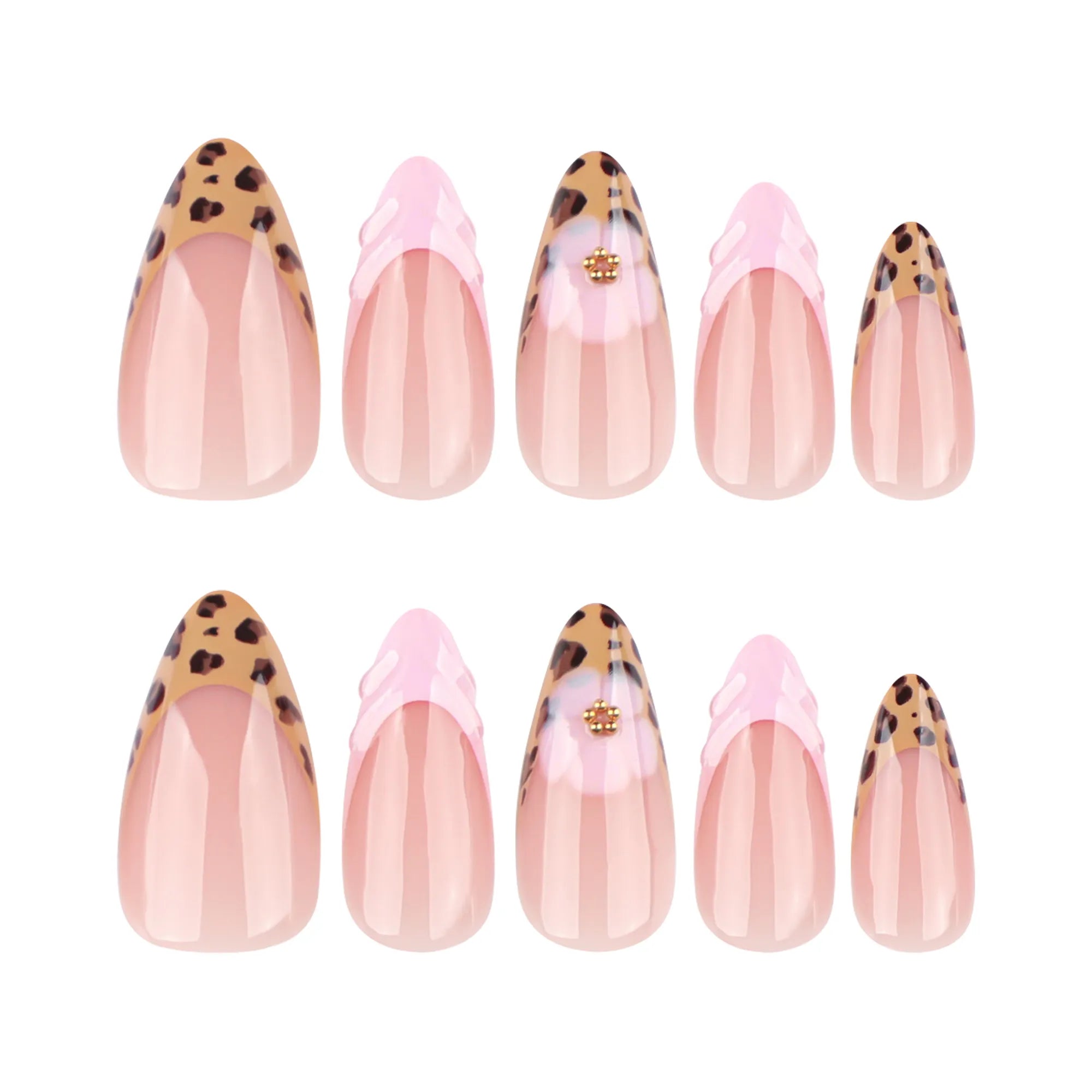 ongles amande nail art leopard rose glossy