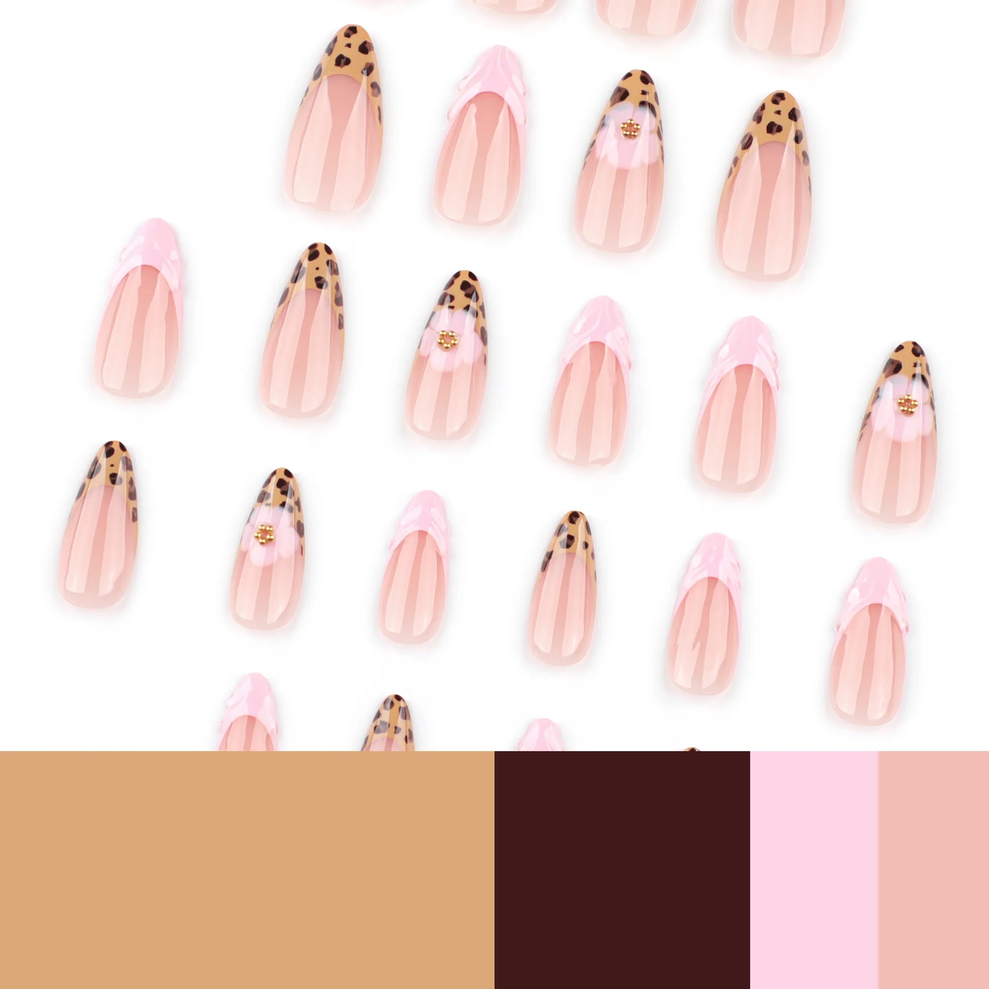 press on nails nude rose french leopard tendance