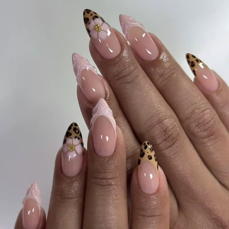 faux ongles nail art leopard rose 3d press on nails