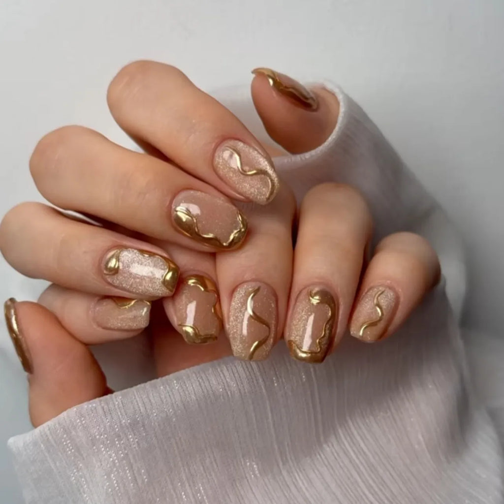 faux ongles nail art doré nude rosé irisé press on nails