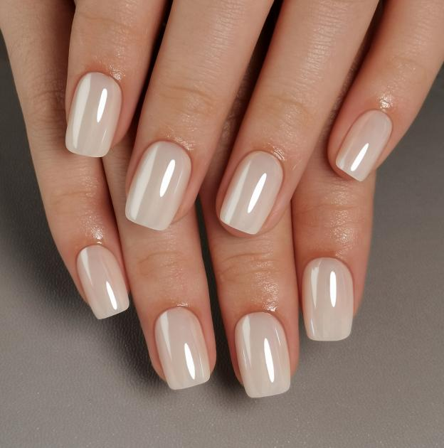 ongles nude blanc laiteux carre court faux ongles press on nails