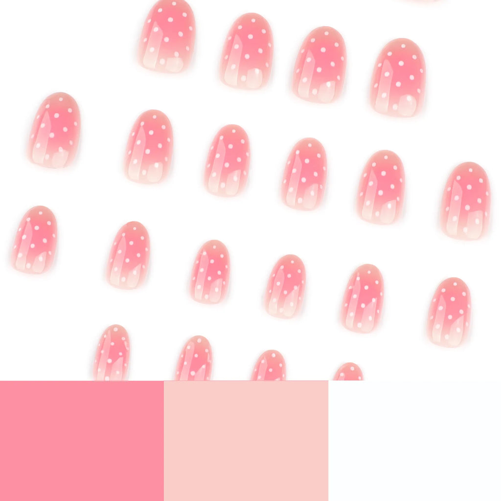 press on nails rose glossy pois blancs tendance