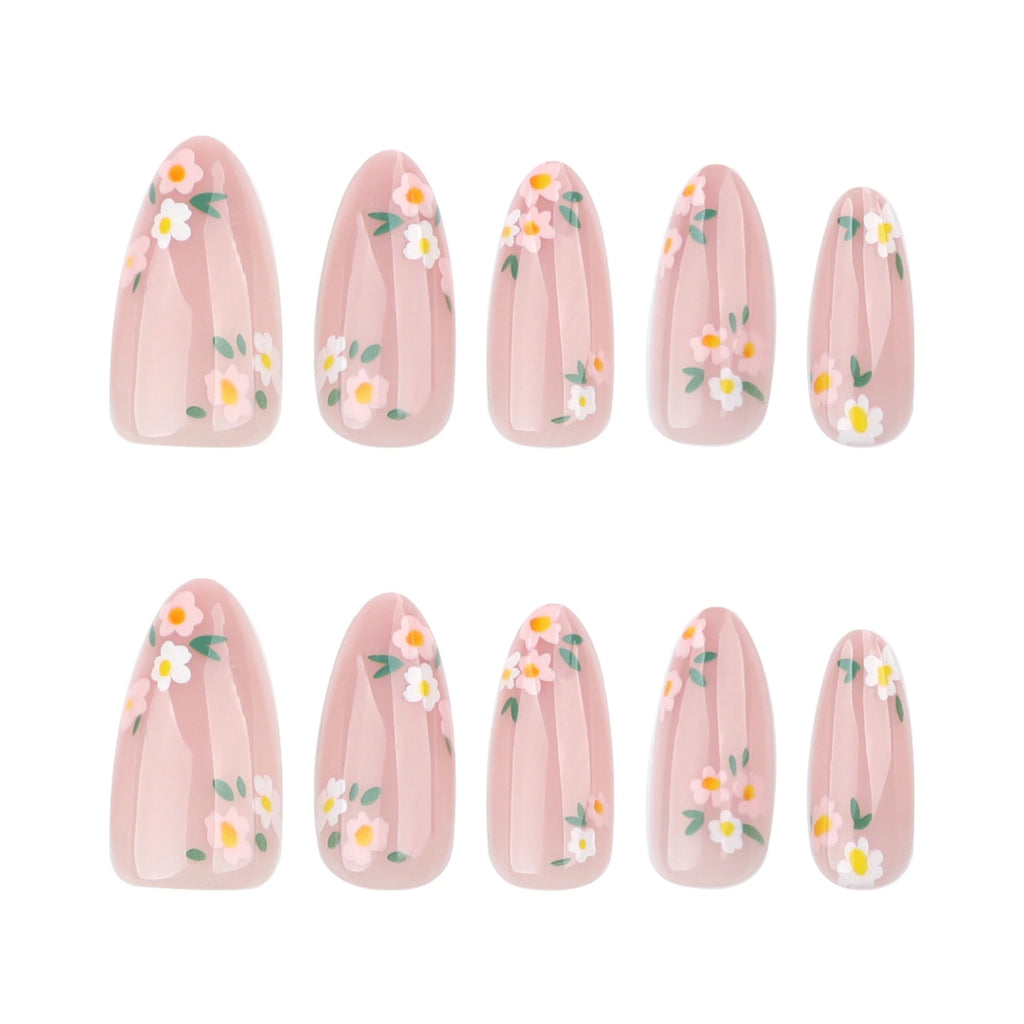 faux ongles nude nail art fleurs press on nails ongles fleurs pastel tendance