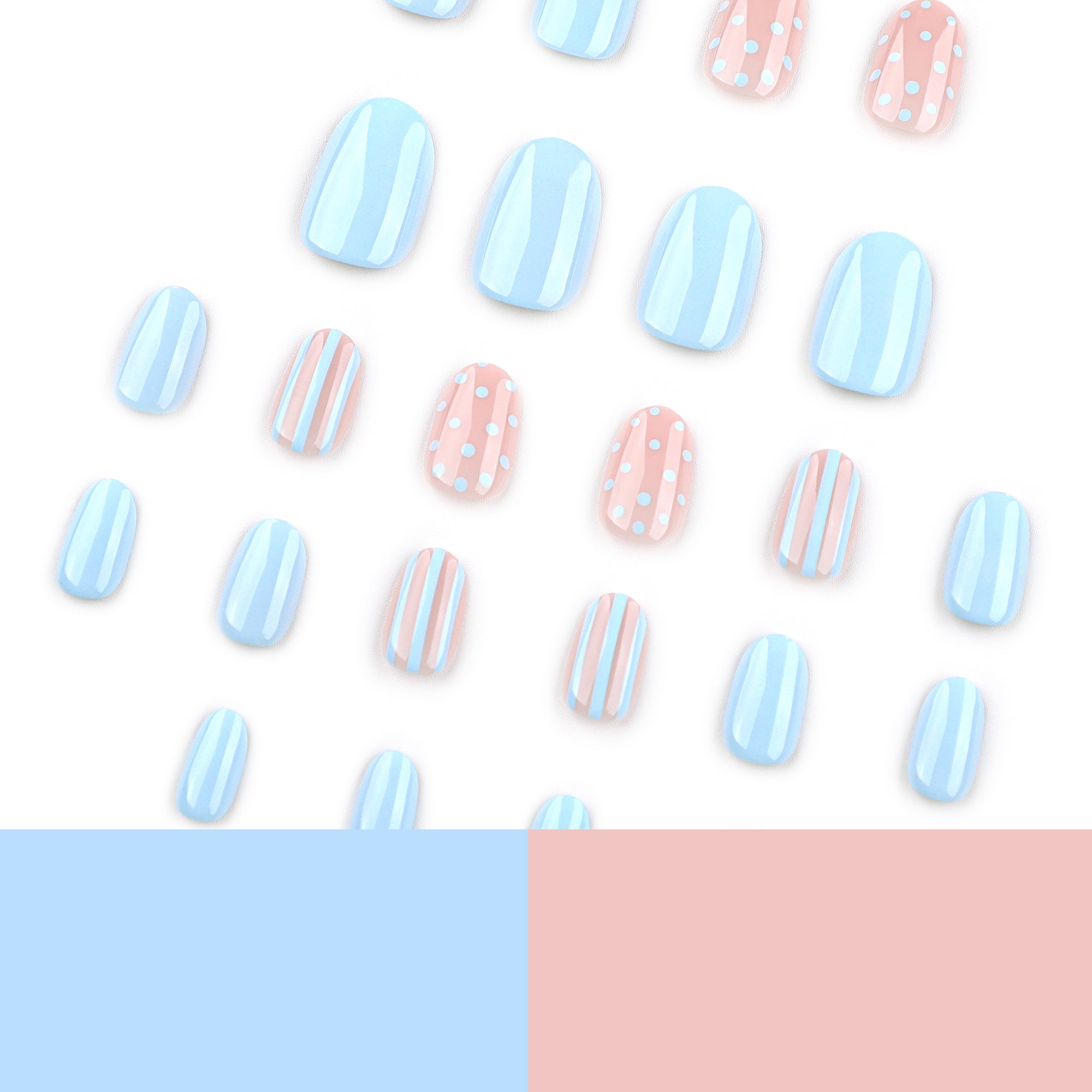 faux ongles bleu pastel rayures polka dot
