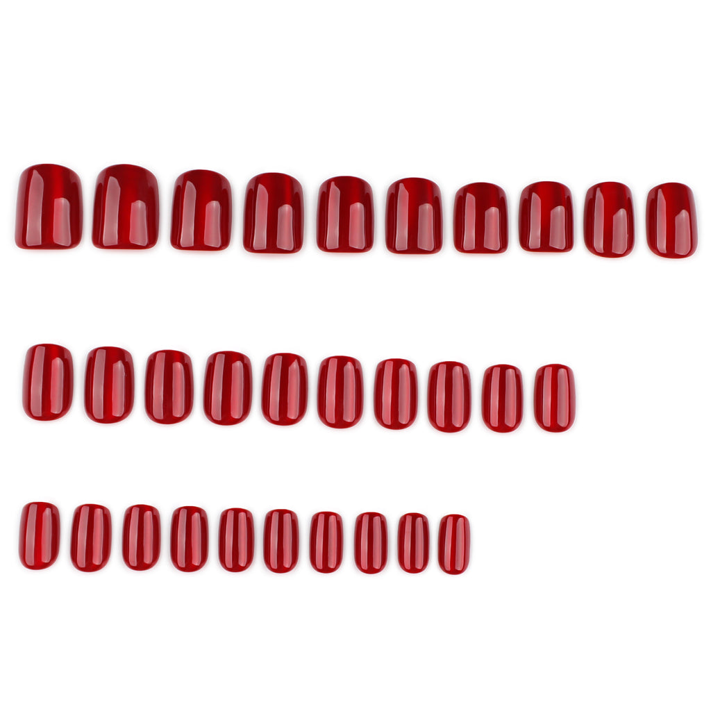 manucure rouge glossy ongles carre court press on nails