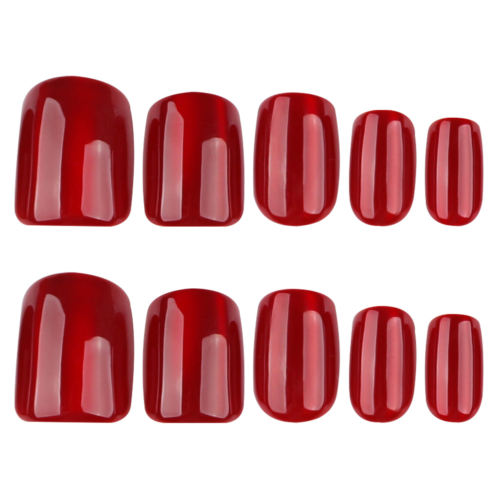 press on nails rouge brillant ongles carre court tendance
